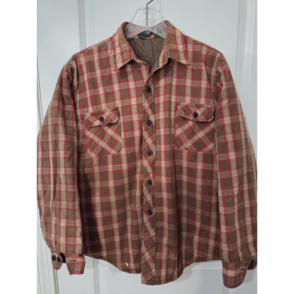 Vintage Distressed Seattle Mens Poly Lined Flannel Shacket Street Wear Large